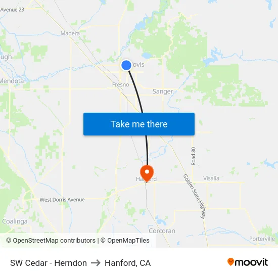 SW Cedar - Herndon to Hanford, CA map