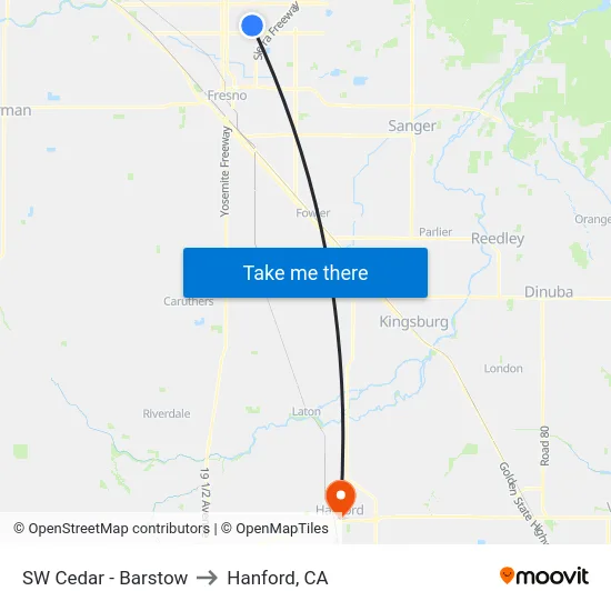 SW Cedar - Barstow to Hanford, CA map