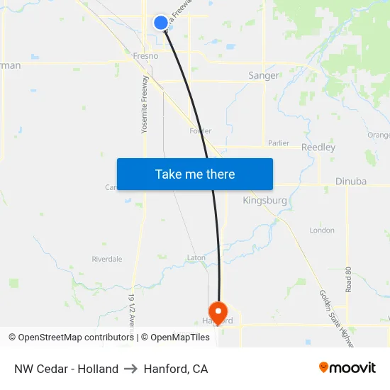NW Cedar - Holland to Hanford, CA map
