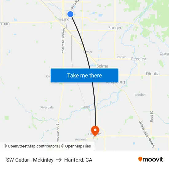 SW Cedar - Mckinley to Hanford, CA map