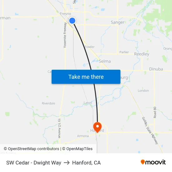 SW Cedar - Dwight Way to Hanford, CA map
