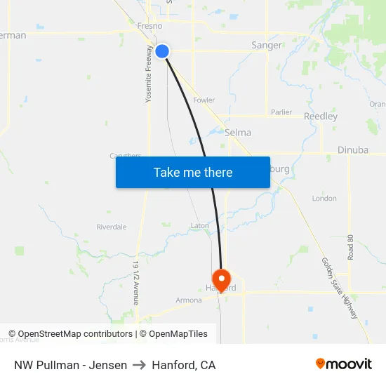 NW Pullman - Jensen to Hanford, CA map