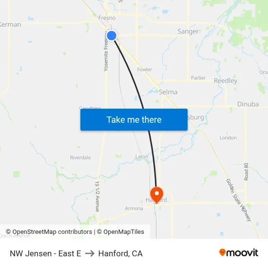 NW Jensen - East E to Hanford, CA map