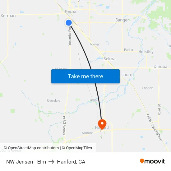 NW Jensen - Elm to Hanford, CA map