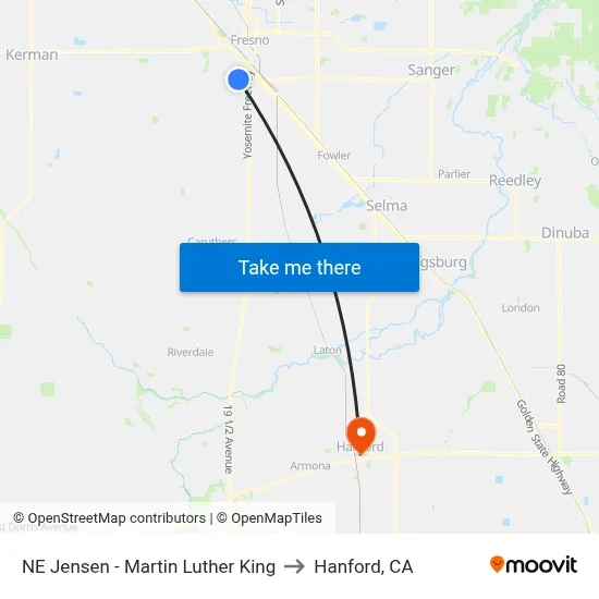 NE Jensen - Martin Luther King to Hanford, CA map