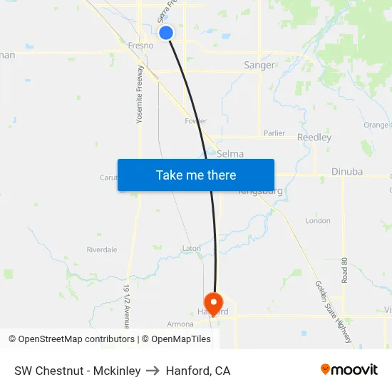 SW Chestnut - Mckinley to Hanford, CA map