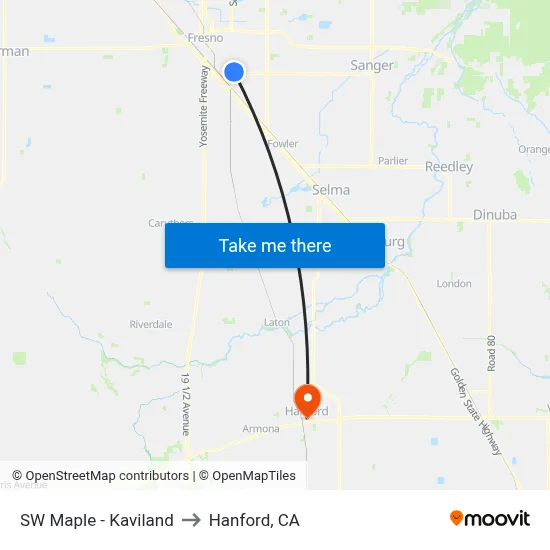 SW Maple - Kaviland to Hanford, CA map