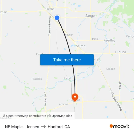 NE Maple - Jensen to Hanford, CA map