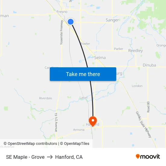 SE Maple - Grove to Hanford, CA map