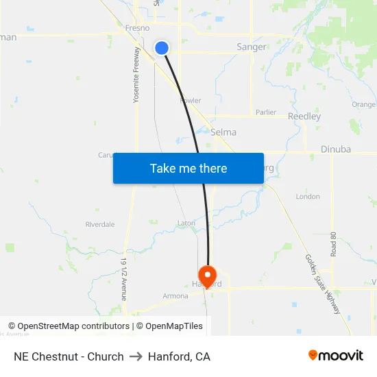 NE Chestnut - Church to Hanford, CA map