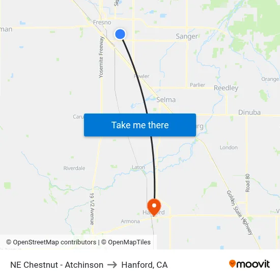 NE Chestnut - Atchinson to Hanford, CA map