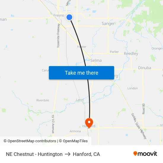 NE Chestnut - Huntington to Hanford, CA map