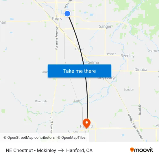 NE Chestnut - Mckinley to Hanford, CA map