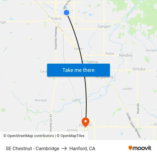 SE Chestnut - Cambridge to Hanford, CA map
