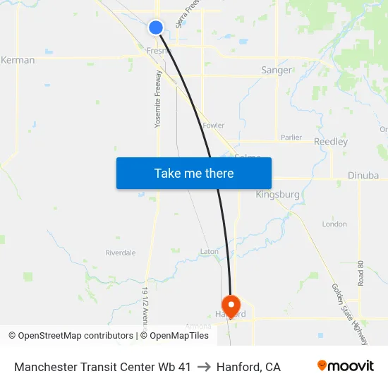 Manchester Transit Center Wb 41 to Hanford, CA map