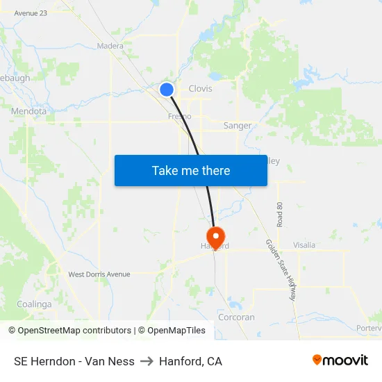 SE Herndon - Van Ness to Hanford, CA map