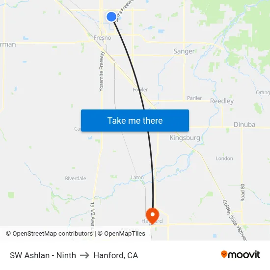 SW Ashlan - Ninth to Hanford, CA map