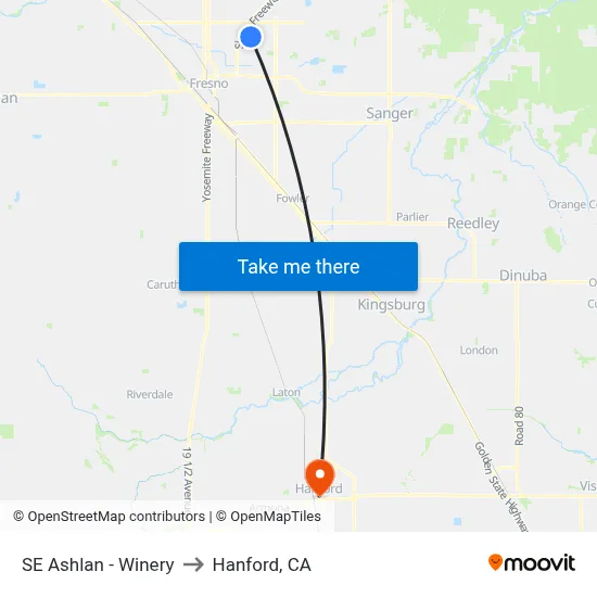 SE Ashlan - Winery to Hanford, CA map