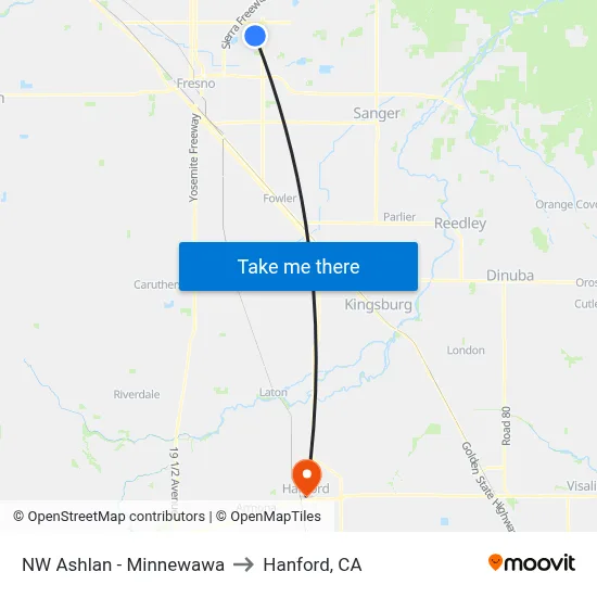 NW Ashlan - Minnewawa to Hanford, CA map