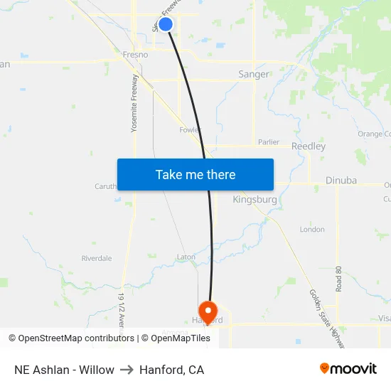 NE Ashlan - Willow to Hanford, CA map