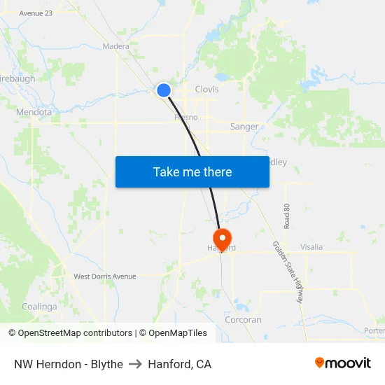 NW Herndon - Blythe to Hanford, CA map