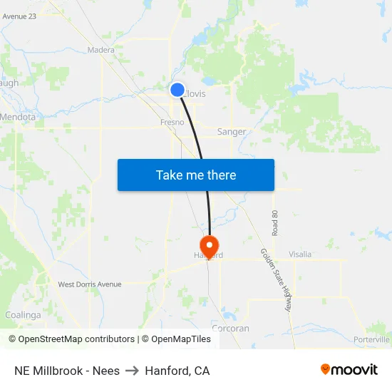 NE Millbrook - Nees to Hanford, CA map
