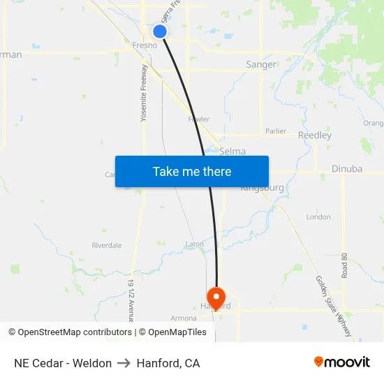 NE Cedar - Weldon to Hanford, CA map