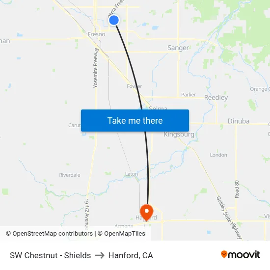 SW Chestnut - Shields to Hanford, CA map