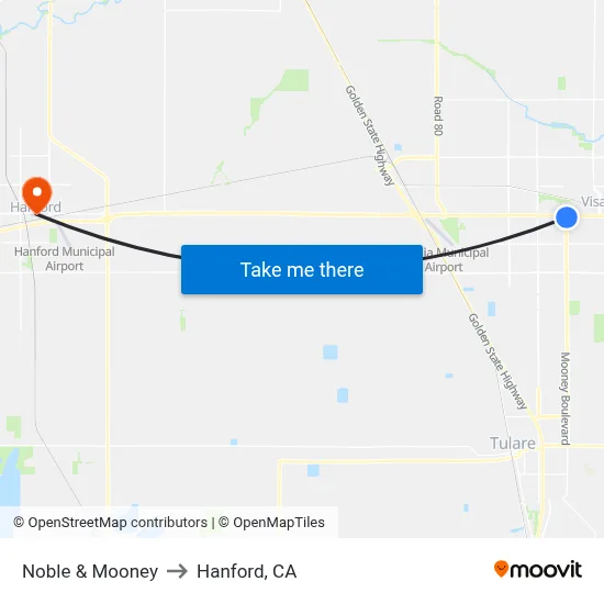 Noble & Mooney to Hanford, CA map