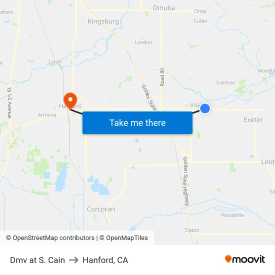 Dmv at S. Cain to Hanford, CA map