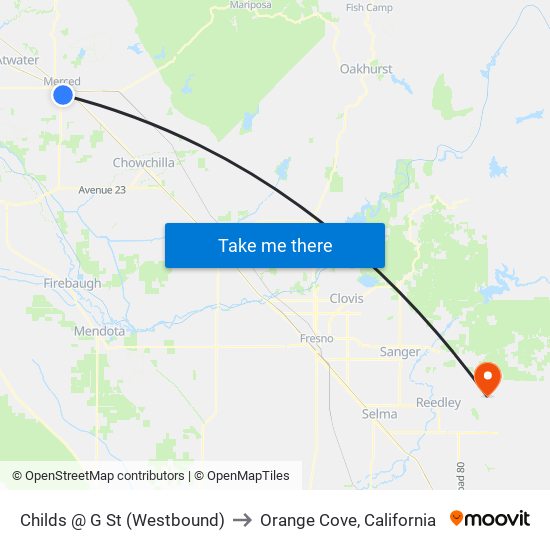 Childs @ G St (Westbound) to Orange Cove, California map