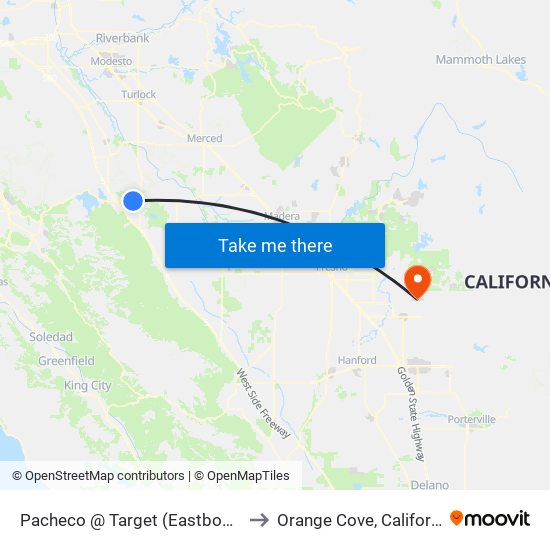 Pacheco @ Target (Eastbound) to Orange Cove, California map