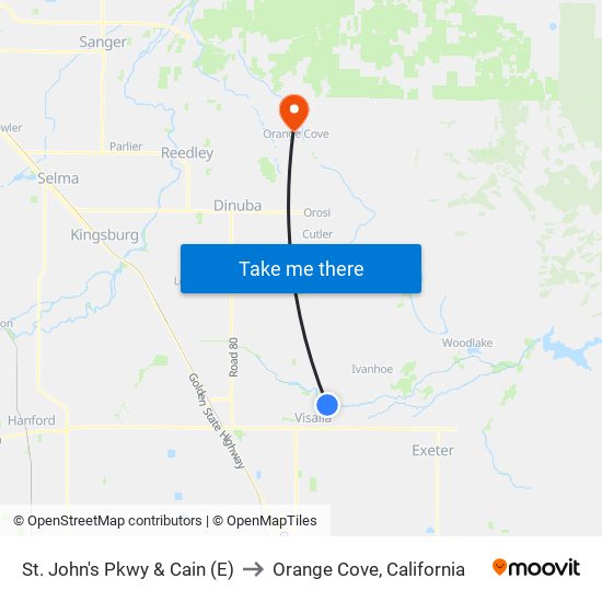 St. John's Pkwy & Cain (E) to Orange Cove, California map