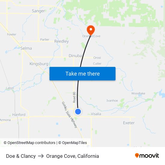 Doe & Clancy to Orange Cove, California map