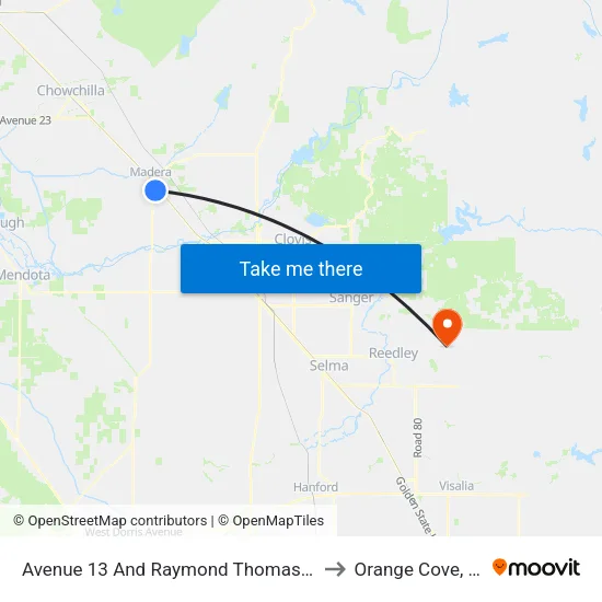 Avenue 13 And Raymond Thomas Street (Eastbound) to Orange Cove, California map