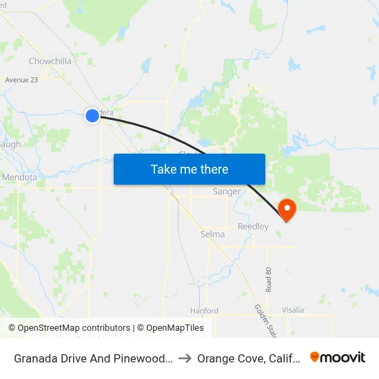 Granada Drive And Pinewood Drive to Orange Cove, California map