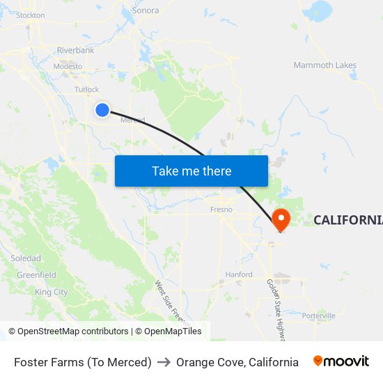 Foster Farms (To Merced) to Orange Cove, California map