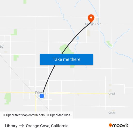 Library to Orange Cove, California map