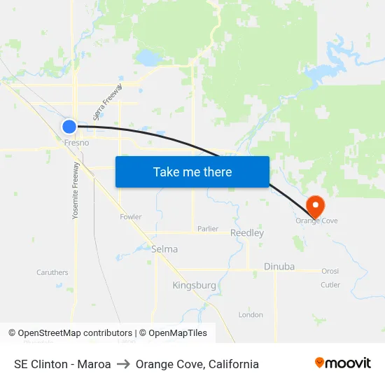 SE Clinton - Maroa to Orange Cove, California map