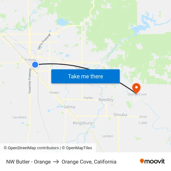 NW Butler - Orange to Orange Cove, California map