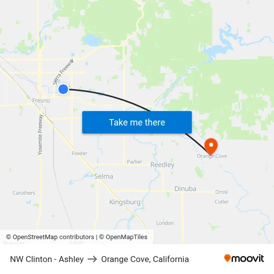 NW Clinton - Ashley to Orange Cove, California map