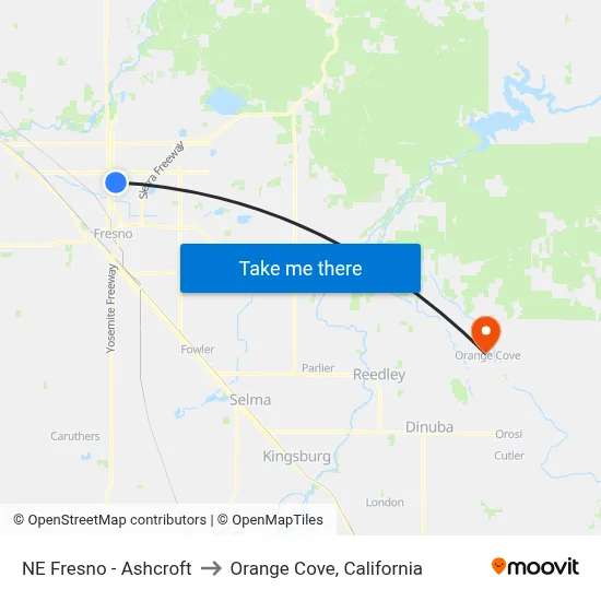 NE Fresno - Ashcroft to Orange Cove, California map