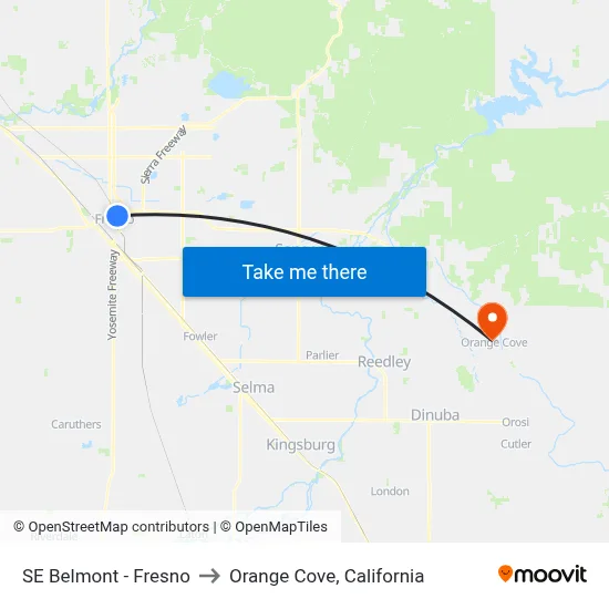 SE Belmont - Fresno to Orange Cove, California map