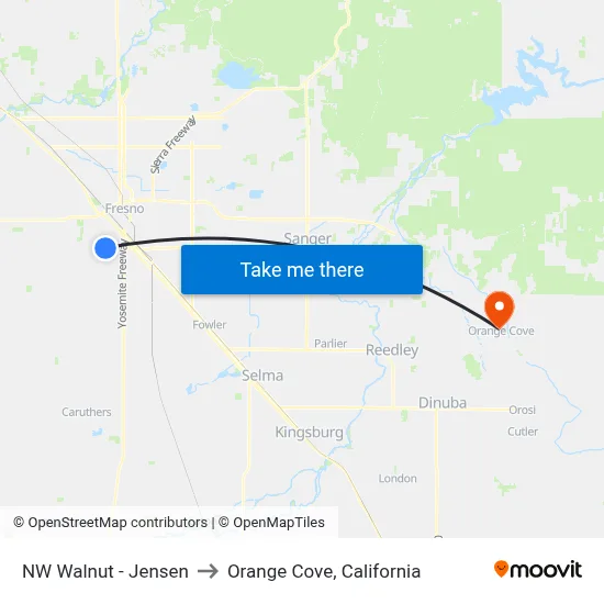 NW Walnut - Jensen to Orange Cove, California map