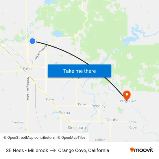 SE Nees - Millbrook to Orange Cove, California map