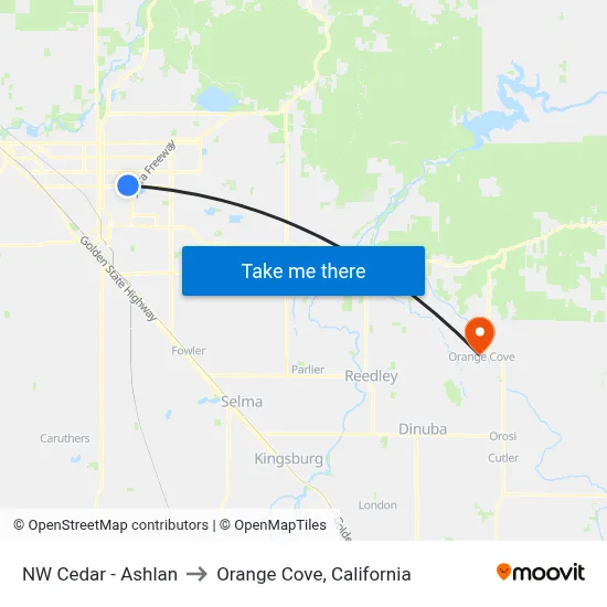 NW Cedar - Ashlan to Orange Cove, California map