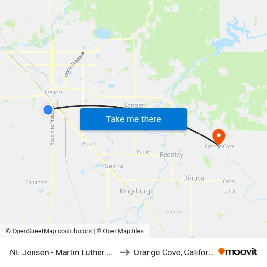 NE Jensen - Martin Luther King to Orange Cove, California map