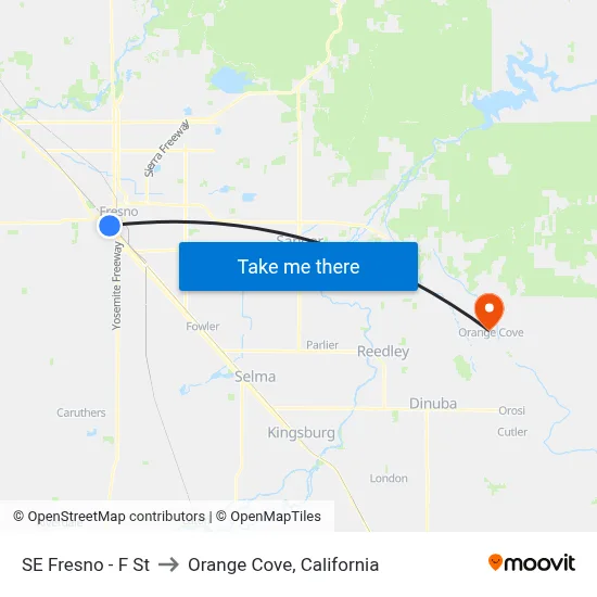 SE Fresno - F St to Orange Cove, California map