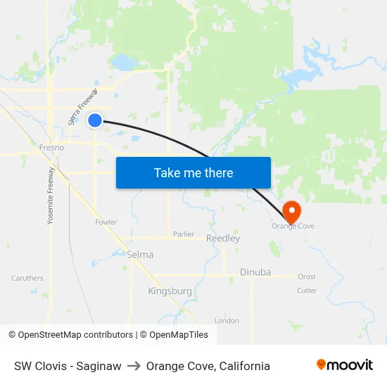 SW Clovis - Saginaw to Orange Cove, California map