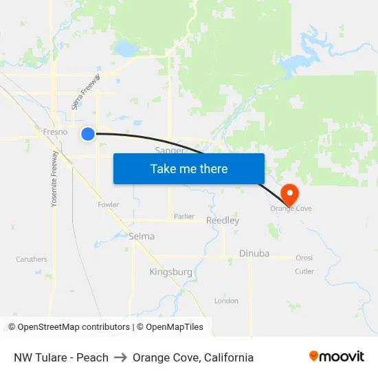 NW Tulare - Peach to Orange Cove, California map